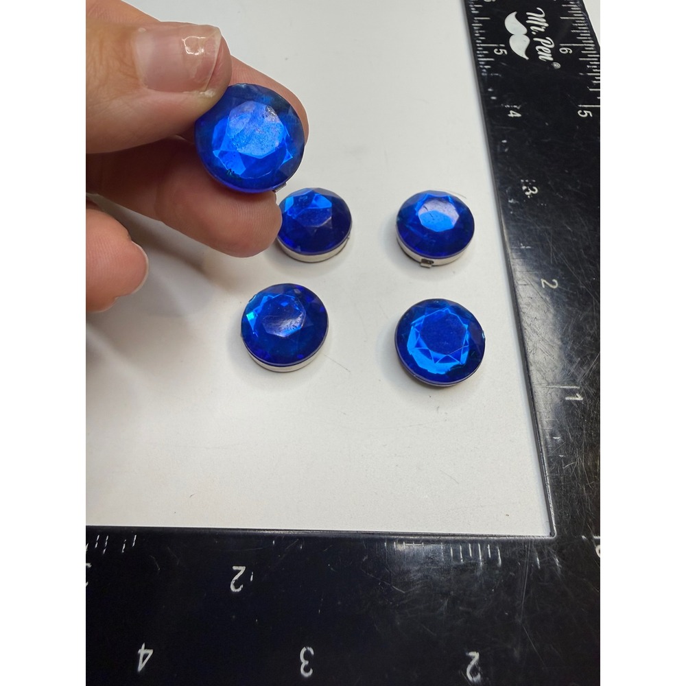 5pc Cobalt Blue Faux Gem Button Covers Faceted Round Silver Tone Accessory